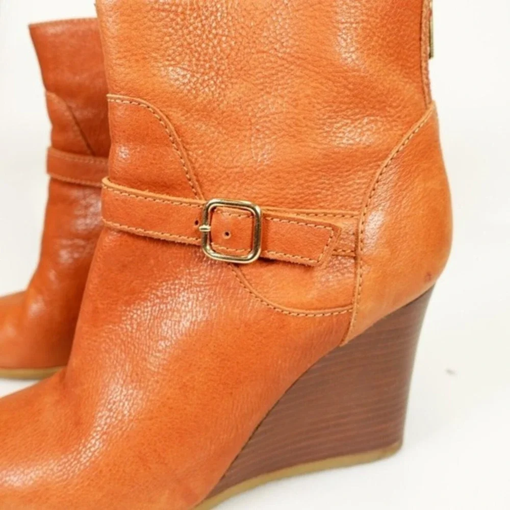 Y2K J Crew Womens Wedge Boots‎ 8.5 Brown Western Boho Indie Leather Booties